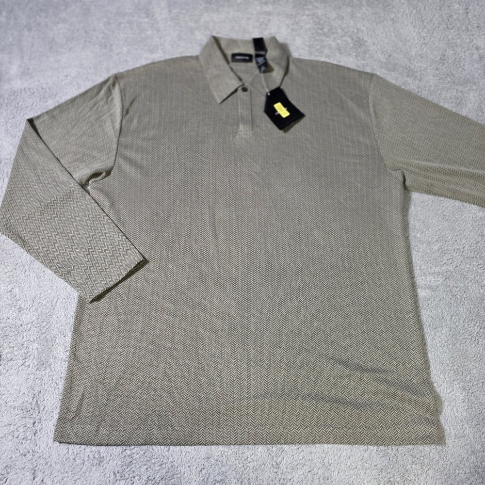 Claiborne Mens XL Long Sleeve Polo Shirt Olive Green Herringbone Knit NWT